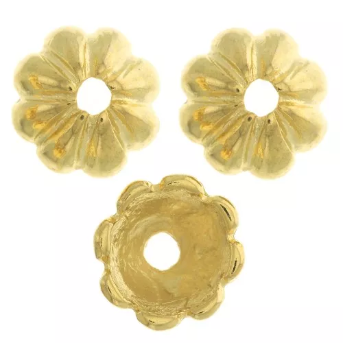 9mm striated bead caps - Fine Gold plated x6