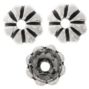 9mm striated bead caps - Antique Silver Tone x6