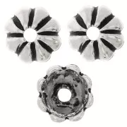 9mm striated bead caps - Antique Silver Tone x6