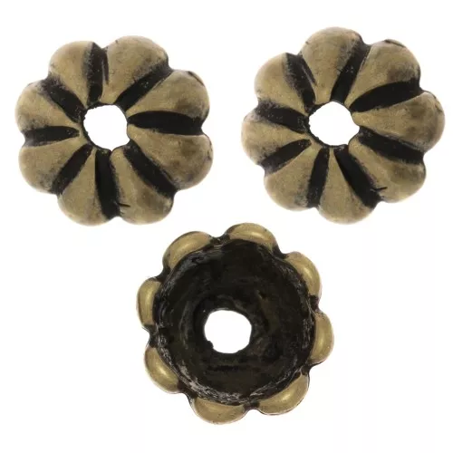 9mm Striated bead caps - Bronze Tone x6