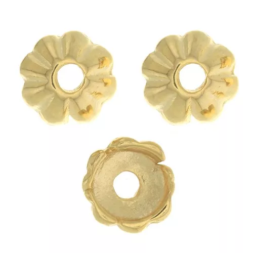 6mm striated bead caps - Fine Gold Plated x6