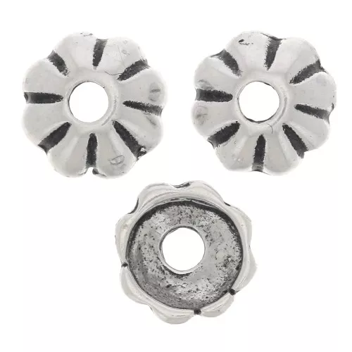 6mm striated bead caps - Antique Silver Tone x6
