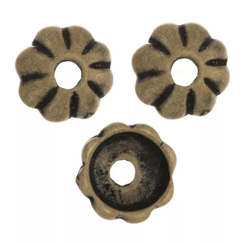 6mm striated bead caps - Bronze Tone x6