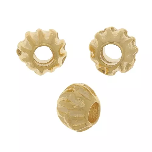 5x4mm Flattened Striated Round Beads - Fine Gold plated x10