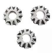 5x4mm Flattened Striated Round Beads - Antique Silver Tone x10