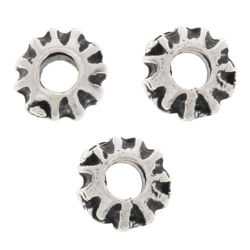 5x4mm Flattened Striated Round Beads - Antique Silver Tone x10