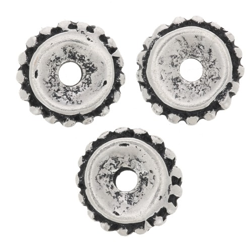 9mm Round beads with small balls - Antique Silver Tone x6