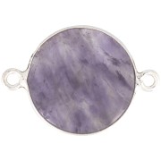 22x16mm 925 Sterling Silver Round Gemstone connector - Amethyst x1