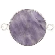 22x16mm 925 Sterling Silver Round Gemstone connector - Amethyst x1