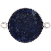22x16mm 925 Sterling Silver Round Gemstone connector - Lapis lazuli x1