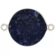 22x16mm 925 Sterling Silver Round Gemstone connector - Lapis lazuli x1