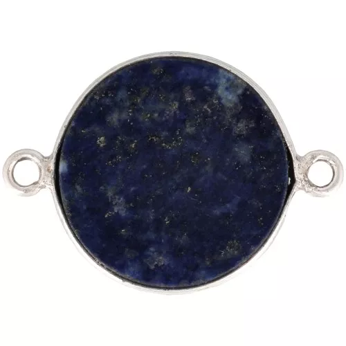 22x16mm 925 Sterling Silver Round Gemstone connector - Lapis lazuli x1