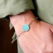 22x16mm 925 Sterling Silver Round Gemstone connector - Moonstone x1