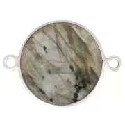 22x16mm 925 Sterling Silver Round Gemstone connector - Labradorite x1