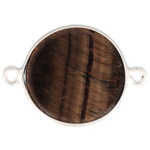 22x16mm 925 Sterling Silver Round Gemstone connector - Tiger Eye x1