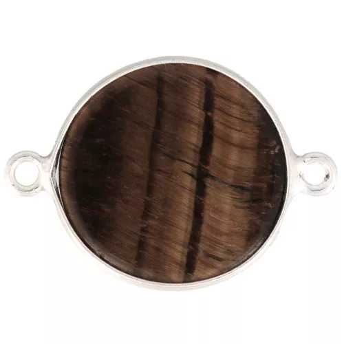 22x16mm 925 Sterling Silver Round Gemstone connector - Tiger Eye x1
