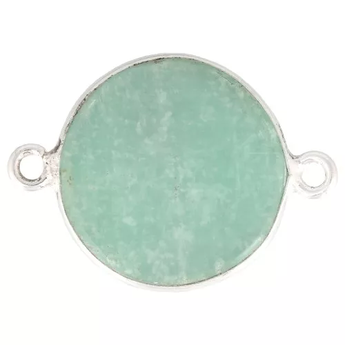 22x16mm 925 Sterling Silver Round Gemstone connector - Amazonite x1