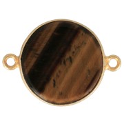 22x16mm 925 St. Silver Round Gemstone connector - Tiger Eye - Fine Gold Platedx1|raw }}