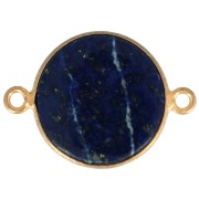 22x16mm 925 St. Silver Round Gemstone connector - Lapis lazuli- Fine Gold Platedx1|raw }}