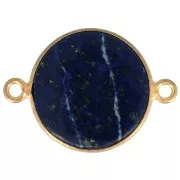 22x16mm 925 St. Silver Round Gemstone connector - Lapis lazuli- Fine Gold Platedx1