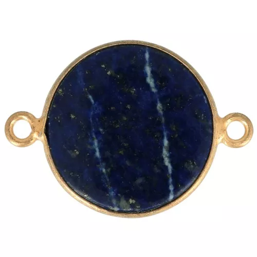 22x16mm 925 St. Silver Round Gemstone connector - Lapis lazuli- Fine Gold Platedx1