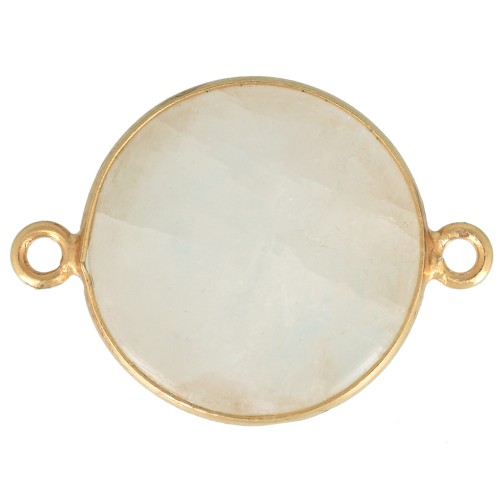 22x16mm 925 St. Silver Round Gemstone connector - Moonstone - Fine Gold Plated x1