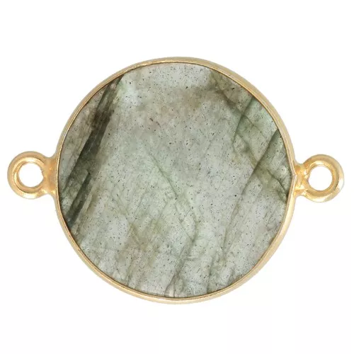 22x16mm 925 St. Silver Round Gemstone connector - Labradorite - Fine Gold Platedx1