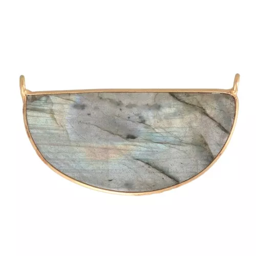 33x19mm 925 Sterling Silver Gemstone connector - Labradorite - Fine Gold Plated x1