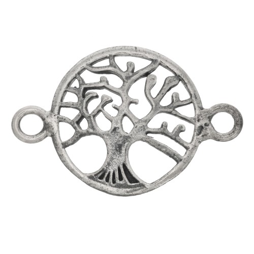 14mm 925 Sterling Silver Round connector - tree of life - oxidized x1