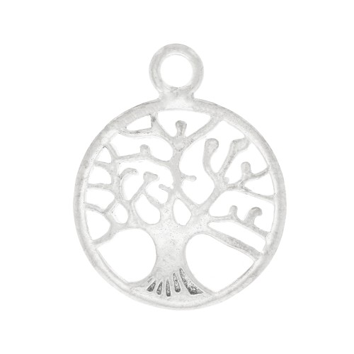 18x14mm 925 Sterling Silver Round pendant - tree of life motif x1