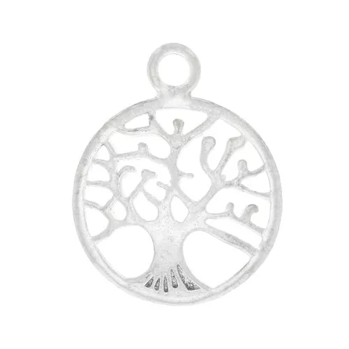 18x14mm 925 Sterling Silver Round pendant - tree of life motif x1