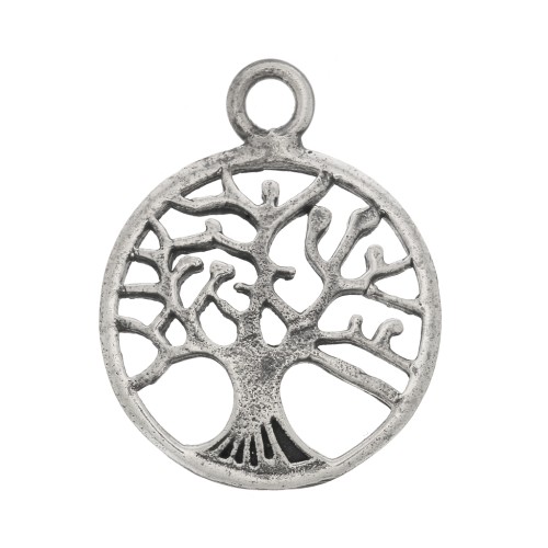 18x14mm 925 Sterling Silver Round pendant - tree of life motif - Oxidised x1