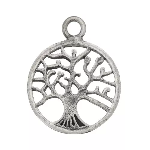 18x14mm 925 Sterling Silver Round pendant - tree of life motif - Oxidised x1