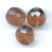 Fire Polished faceted round beads 12mm Light Smoked Topaz x5