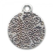 Round charm 18mm Old silver tone x1