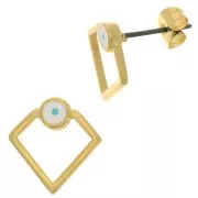 13mm Rhombus & epoxy eye earstuds - Fine gold plated x2
