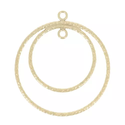 27.5x25mm Gold Filled Round diamond effect pendant double rings x1