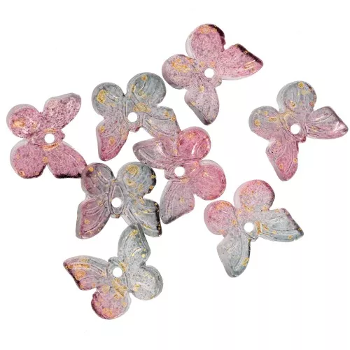 9.5x11mm Butterfly beads - Purple - Gold x4