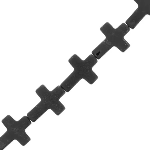 16.5x12mm imitation gemstone Cross bead - Black Onyx x1