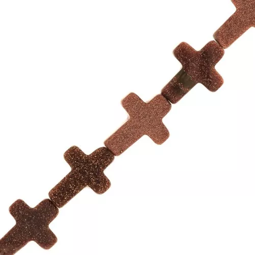 16.5x12mm imitation gemstone Cross bead - Sun Stone x1