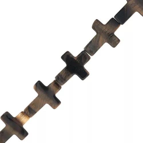 16.5x12mm imitation gemstone Cross bead - Tiger Eye x1