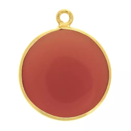 16mm 925 Sterling Silver Round Pendant dyed Carnelian - Fine Gold Plated x1