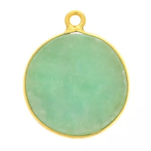 16mm 925 Sterling Silver Round Pendant - Amazonite - Fine Gold Plated x1