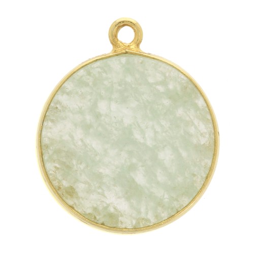 16mm 925 Sterling Silver Round Pendant - Aventurine - Fine Gold Plated x1