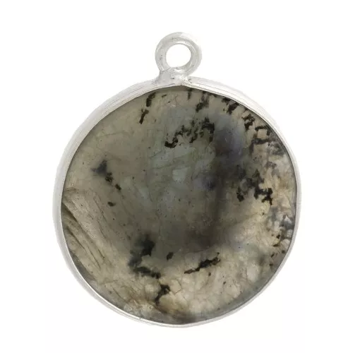 16mm 925 Sterling Silver Round Gemstone Pendant - Labradorite x1