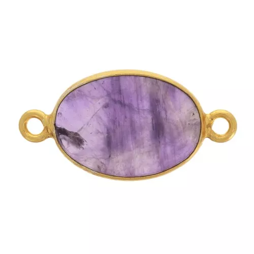 14x10mm 925 Sterling Silver Oval connector with Amethyst - Fine Gold plated x1
