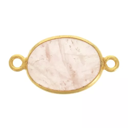 14x10mm 925 Sterling Silver Oval connector with Rose Quartz - Fine Gold plated x1