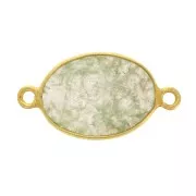 14x10mm 925 Sterling Silver Oval connector with Aventurine - Fine Gold plated x1