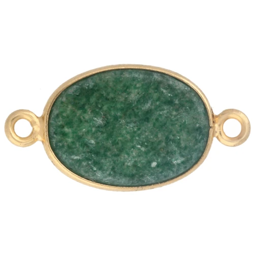 14x10mm 925 Sterling Silver Oval connector with Aventurine - Fine Gold plated x1