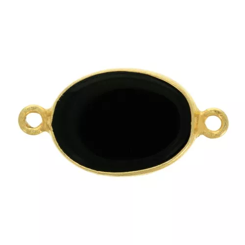 14x10mm 925 Sterling Silver Oval connector with Black Onyx - Fine Gold plated x1